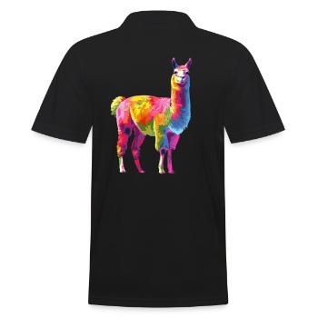 Lama Alpaka Regenbogen Kunstwerk - Männer Poloshirt - Schwarz - Hinten - Kai (181cm)