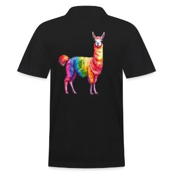 Buntes Regenbogen Lama - Männer Poloshirt - Schwarz - Hinten - Kai (181cm)