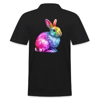 Bunter Regenbogen Hase Kunstwerk - Männer Poloshirt - Schwarz - Hinten - Kai (181cm)