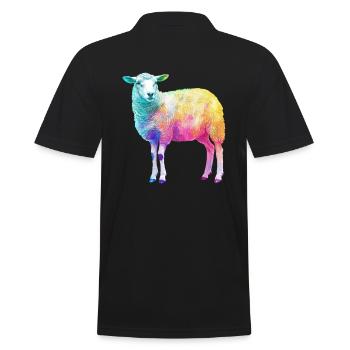 Schaf mit Regenbogen Shepherd-Farmtier - Männer Poloshirt - Schwarz - Hinten - Kai (181cm)