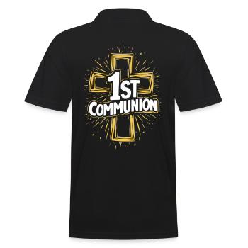 First Communion Cross Design - Men's Polo Shirt - black - Back - Kai (181cm)