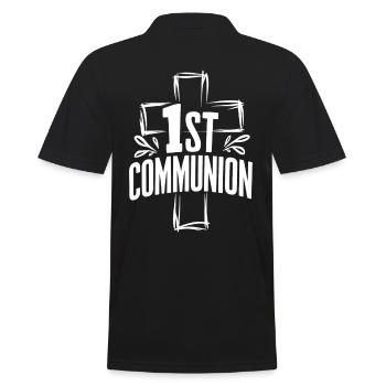 First Communion Cross Design - Men's Polo Shirt - black - Back - Kai (181cm)