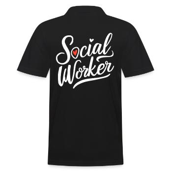 Travailleur social Travail social Lettrage de cœur - Polo Homme - noir - Dos - Kai (181cm)