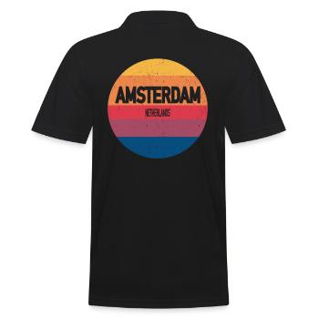 Amsterdam Retro Sunset Souvenir Niederlande - Männer Poloshirt - Schwarz - Hinten - Kai (181cm)