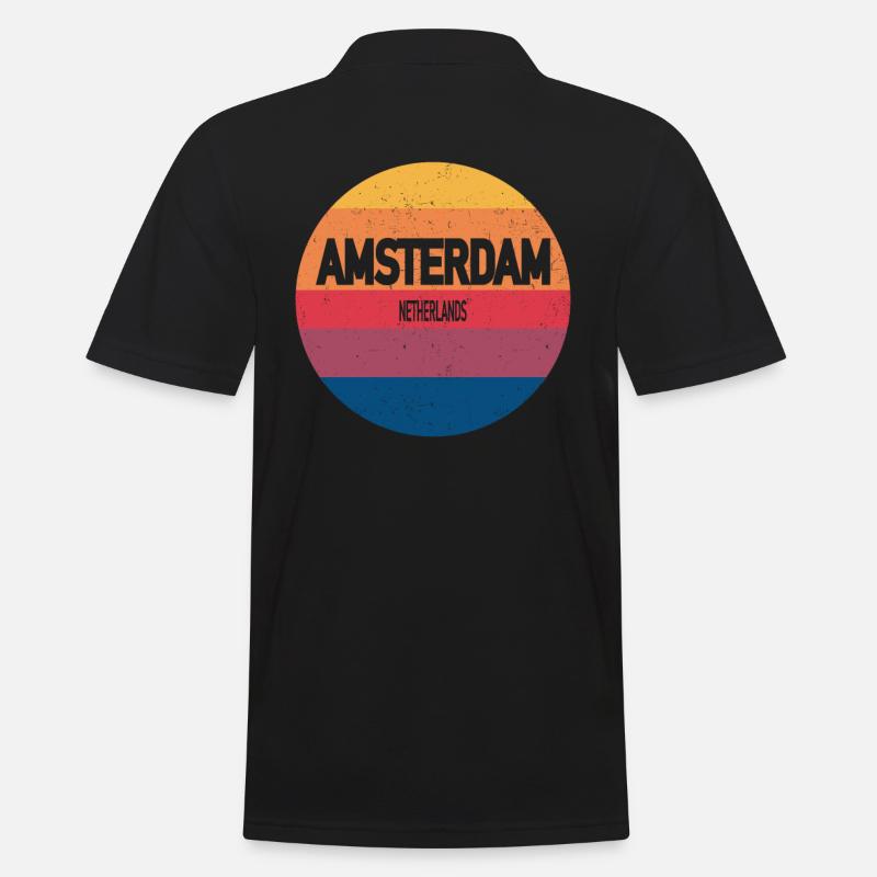 Amsterdam Retro Sunset Souvenir Niederlande - Männer Poloshirt - Schwarz