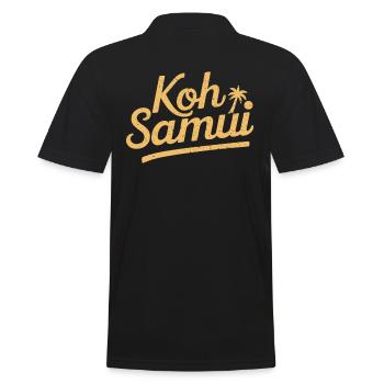 Koh Samui Souvenir with Palm Tree Motif - Men's Polo Shirt - black - Back - Kai (181cm)