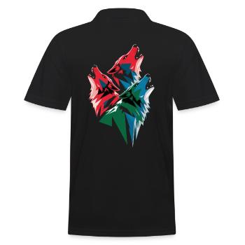Drei Bunte Wölfe Kunstwerk - Männer Poloshirt - Schwarz - Hinten - Kai (181cm)