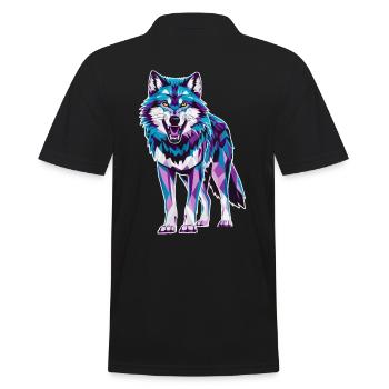 Low Poly Wolf - Geometrische Kunst in Blau und - Männer Poloshirt - Schwarz - Hinten - Kai (181cm)