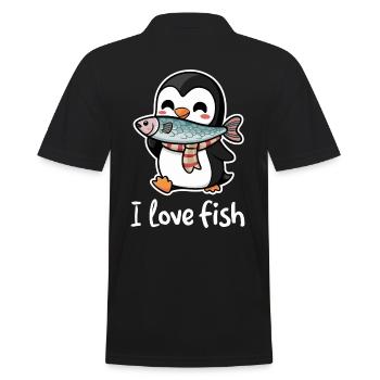 Pinguin Fisch Restaurant Liebhaber Ich Liebe Fisch - Männer Poloshirt - Schwarz - Hinten - Kai (181cm)