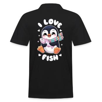 Mignon pingouin kawaii amateur de poissons - J’adore - Polo Homme - noir - Dos - Kai (181cm)