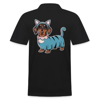 Dachshund in costume Cat Dachshund - Men's Polo Shirt - black - Back - Kai (181cm)