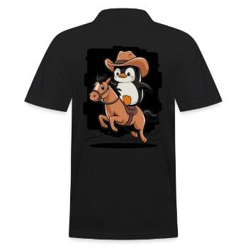 Cowboy Penguin Rides On A Horse - Men's Polo Shirt - black - Back - Kai (181cm)