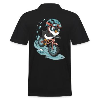 Fahrradfahrender Pinguin in Action - Männer Poloshirt - Schwarz - Hinten - Kai (181cm)