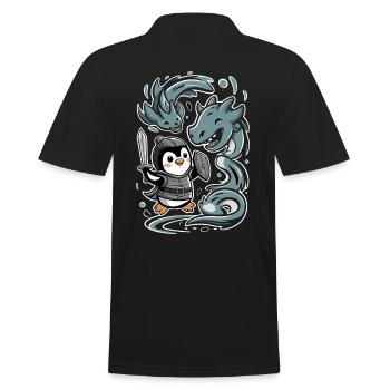 Cute Knight Penguin with Dragon Friends - Men's Polo Shirt - black - Back - Kai (181cm)