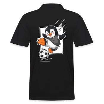 Soccer Playing Penguin Cute and Sporty - Men's Polo Shirt - black - Back - Kai (181cm)