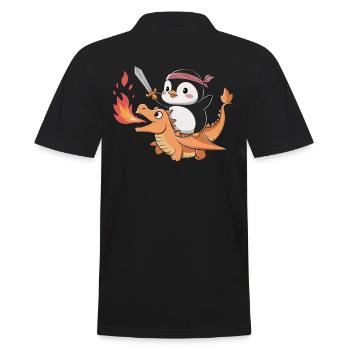 Pinguin Reitet Feuerdrachen Mit Schwert - Männer Poloshirt - Schwarz - Hinten - Kai (181cm)