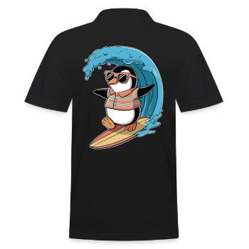 Cooler Pinguin Beim Surfen Mit Sonnenbrille - Männer Poloshirt - Schwarz - Hinten - Kai (181cm)