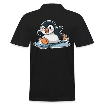 Wütender Pinguin Beim Rennen Auf Eis - Männer Poloshirt - Schwarz - Hinten - Kai (181cm)