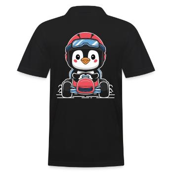 Süßer Rennfahrer Pinguin im Go-Kart - Männer Poloshirt - Schwarz - Hinten - Kai (181cm)