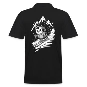 Pinguin Skifahren vor Berglandschaft - Männer Poloshirt - Schwarz - Hinten - Kai (181cm)