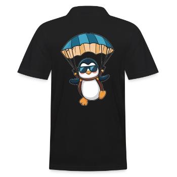 Cooler Pinguin Mit Fallschirm - Männer Poloshirt - Schwarz - Hinten - Kai (181cm)