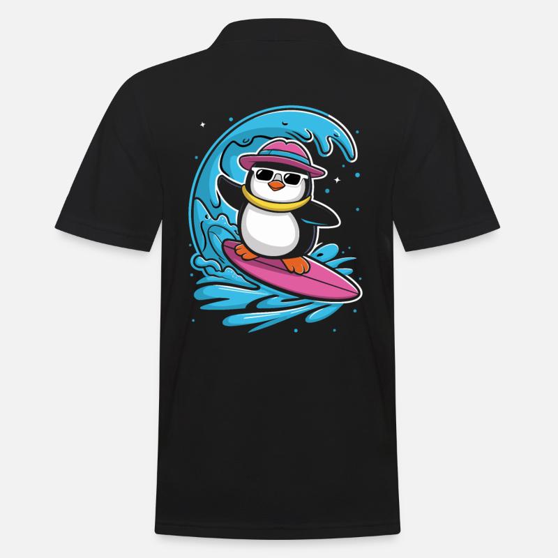 Surf Pingouin Vagues Aventure Fun - Polo Homme - noir