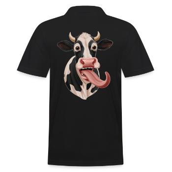 Funny cow with tongue hanging out - Men's Polo Shirt - black - Back - Kai (181cm)