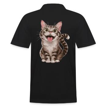 Fröhliche Getigerte Katze Mit Weit Geöffneten - Männer Poloshirt - Schwarz - Hinten - Kai (181cm)