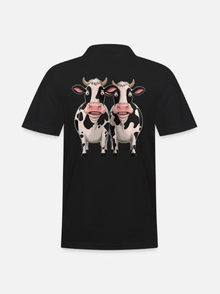 Funny Cows Cartoon Illustration - Men's Polo Shirt - black