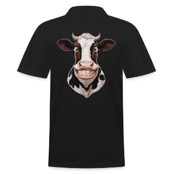 Lustige Kuh Mit Großem Grinsen - Männer Poloshirt - Schwarz - Hinten - Kai (181cm)