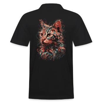 Cat Art Drawing Abstract Animal Illustration - Men's Polo Shirt - black - Back - Kai (181cm)