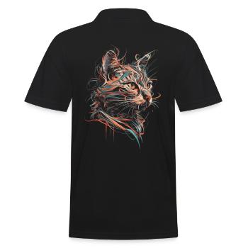 Cat Art Drawing Abstract Animal Illustration - Men's Polo Shirt - black - Back - Kai (181cm)