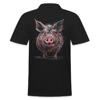 Abstract Pig Drawing Animal Illustration - Men's Polo Shirt - black - Back - Kai (181cm)