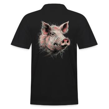 Pig Drawing Abstract Animal Artwork - Men's Polo Shirt - black - Back - Kai (181cm)