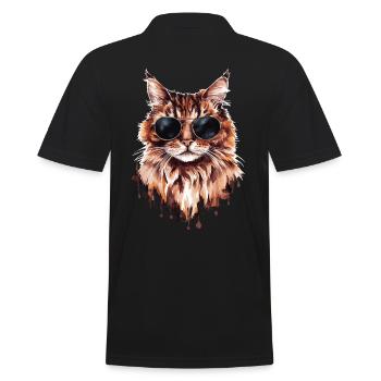 Cooler Kater Mit Sonnenbrille - Männer Poloshirt - Schwarz - Hinten - Kai (181cm)