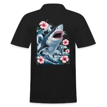 Vagues de requin et fleurs d’hibiscus Oeuvre - Polo Homme - noir - Dos - Kai (181cm)