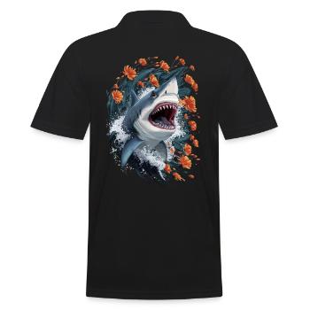 Shark with flowers and waves illustration - Men's Polo Shirt - black - Back - Kai (181cm)