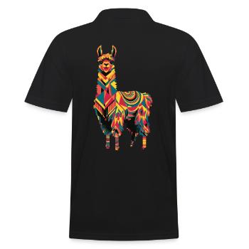 Buntes Lama im Geometrischen Stil - Männer Poloshirt - Schwarz - Hinten - Kai (181cm)