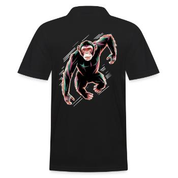 Dynamisches Schimpansen-Motiv - Männer Poloshirt - Schwarz - Hinten - Kai (181cm)