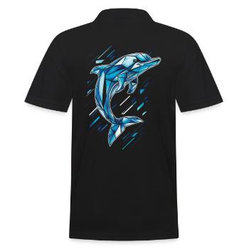 Geometric Dolphin in Blue Tones - Men's Polo Shirt - black - Back - Kai (181cm)