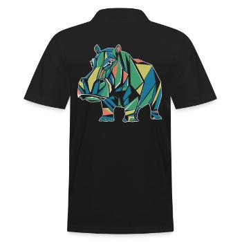 Colorful Geometric Hippopotamus Design - Men's Polo Shirt - black - Back - Kai (181cm)