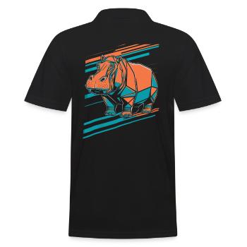 Geometric Hippo Art Design - Men's Polo Shirt - black - Back - Kai (181cm)
