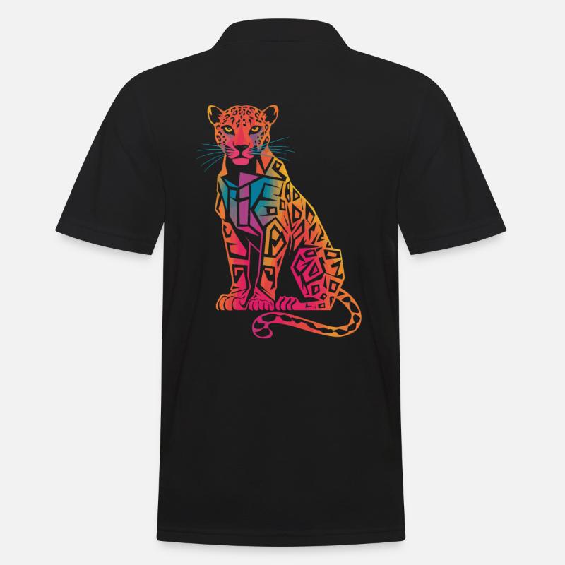Farbenfroher Geometrischer Leopard - Männer Poloshirt - Schwarz