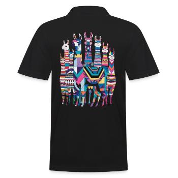 Buntes Lama-Muster Fantasievoll und Lebendig - Männer Poloshirt - Schwarz - Hinten - Kai (181cm)