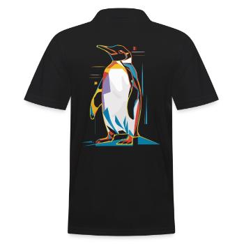 Farbenfroher Geometrischer Pinguin - Männer Poloshirt - Schwarz - Hinten - Kai (181cm)