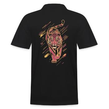Geometric Tiger in Motion Artwork - Men's Polo Shirt - black - Back - Kai (181cm)