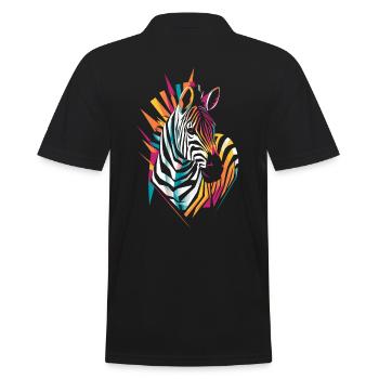 Colorful Zebra Artwork Illustration - Men's Polo Shirt - black - Back - Kai (181cm)