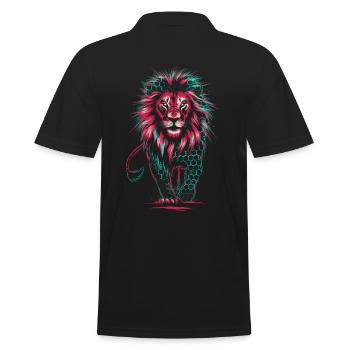 Leuchtender Löwe mit Neonfarben im Technostil - Männer Poloshirt - Schwarz - Hinten - Kai (181cm)