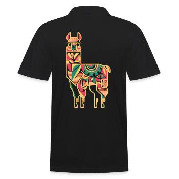 Bunter Lama in Ethno-Muster - Männer Poloshirt - Schwarz - Hinten - Kai (181cm)