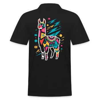 Bunter geometrischer Lama - Männer Poloshirt - Schwarz - Hinten - Kai (181cm)